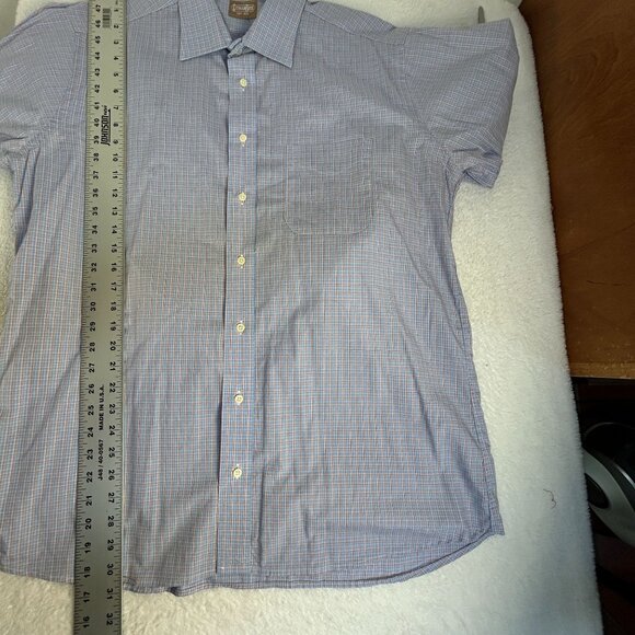 Gitman Bros Mens 17 35 Blue Plaid Long Sleeve Button-Up Dress Shirt 100% Cotton - Picture 7 of 7